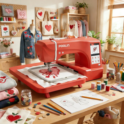 Machine à broder informatisée Poolin EOC07-RE avec zone de broderie maximale de 7,8 po x 14,9 po avec 4 cerceaux, écran tactile ACL de 7 po, 8 fontes, 12 langages, 200 motifs de fantaisie, USB et sans fil, logiciel pour ordre commercial, bricolage, cadeaux pour femmes, cadeaux pour la mère Jour 