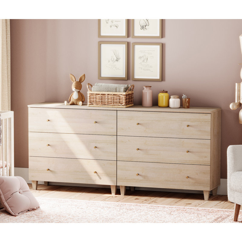 Commode 71 po à 6 tiroirs pour chambre d'enfant, commode 2 en 1 pour chambre d'enfant, Chêne clair