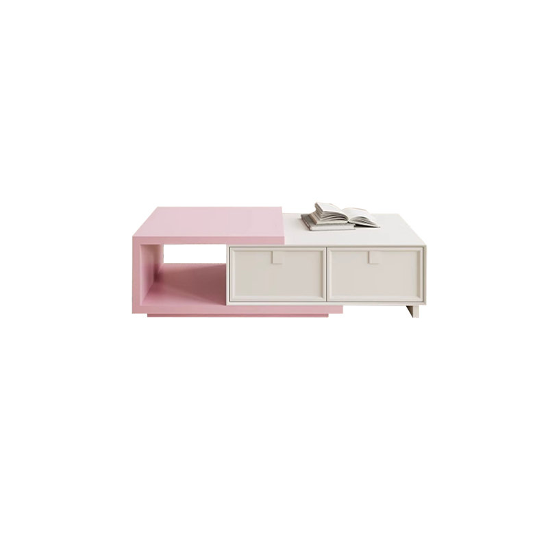 Table basse en bois massif extensible, Crème et rose