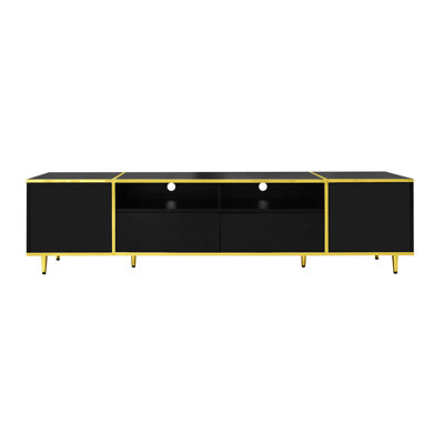 Meuble télé 70,9 po pour téléviseur de 80 po ou moins, meuble télé avec 2 tablettes et lumières DEL, meuble télé avec 2 tiroirs, 2 armoires et pieds en métal pour le salon
