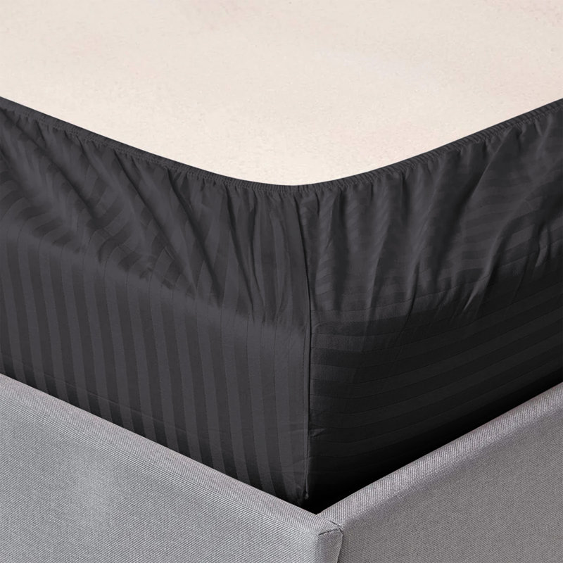 Spevek Soft & Cozy 40cm Extra Deep Pocket Microfiber Striped Fitted Sheet, Black, King (152 x 200 cm)
