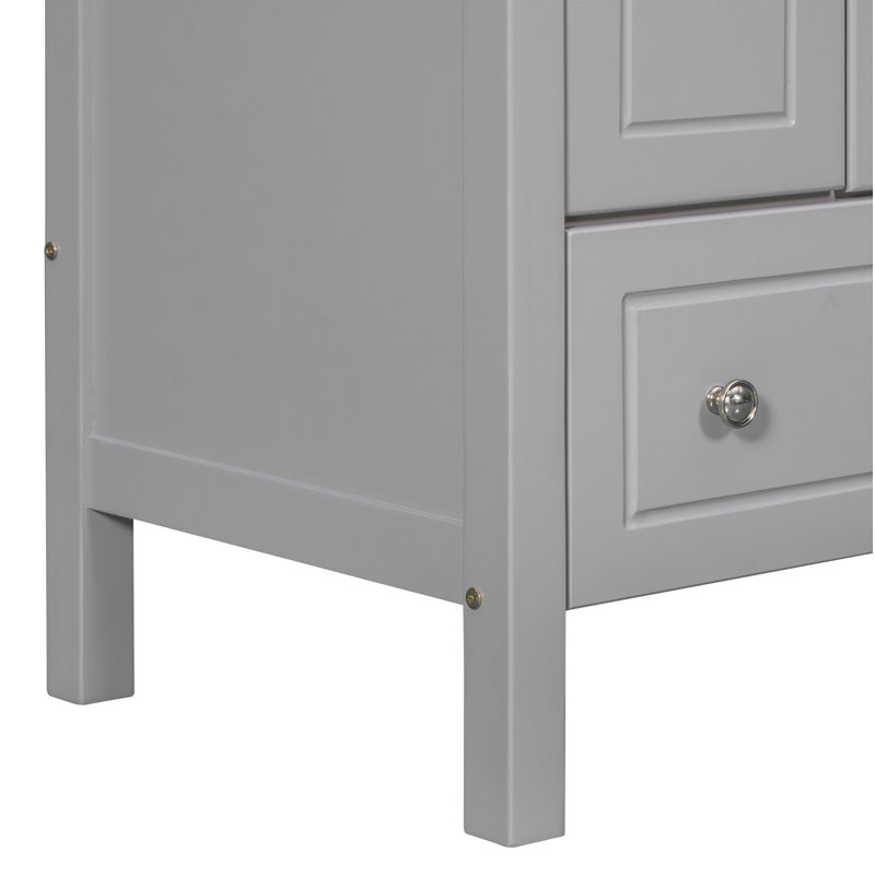 30" Gray Solid Pine Wood Bathroom Vanity Base with Storage