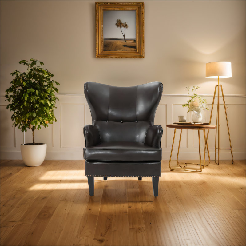 Fauteuil à oreilles Barnard, Tissu brun foncé
