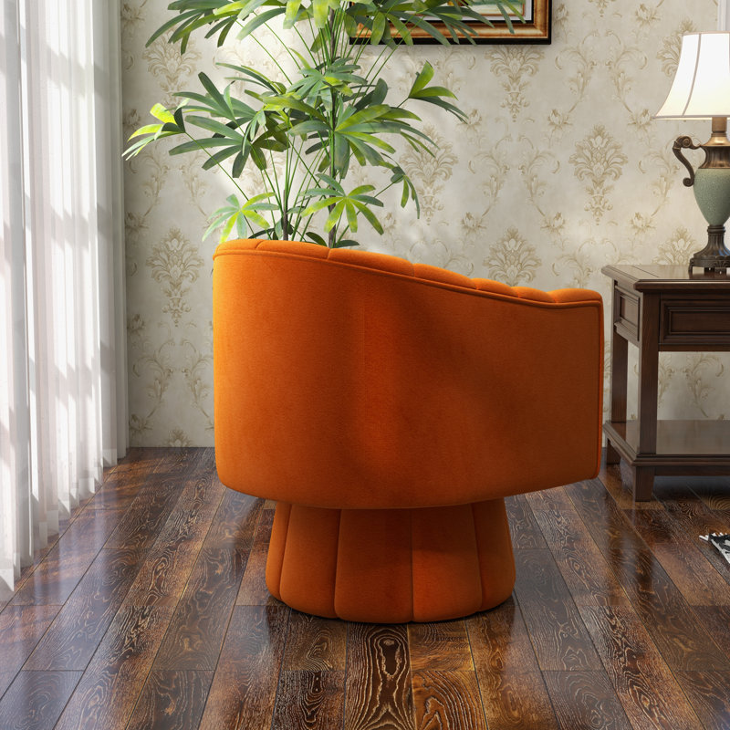 Aynur Velvet Swivel Barrel Chair, Orange