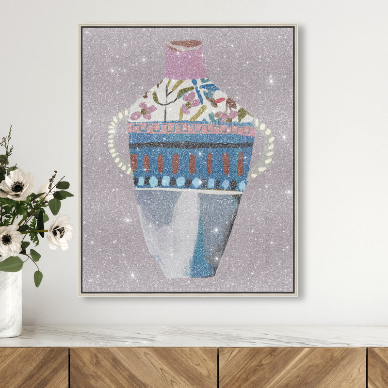 Floral Amphora Graphic Art Canvas, 46"H x 37"W, Silver Floater Frame