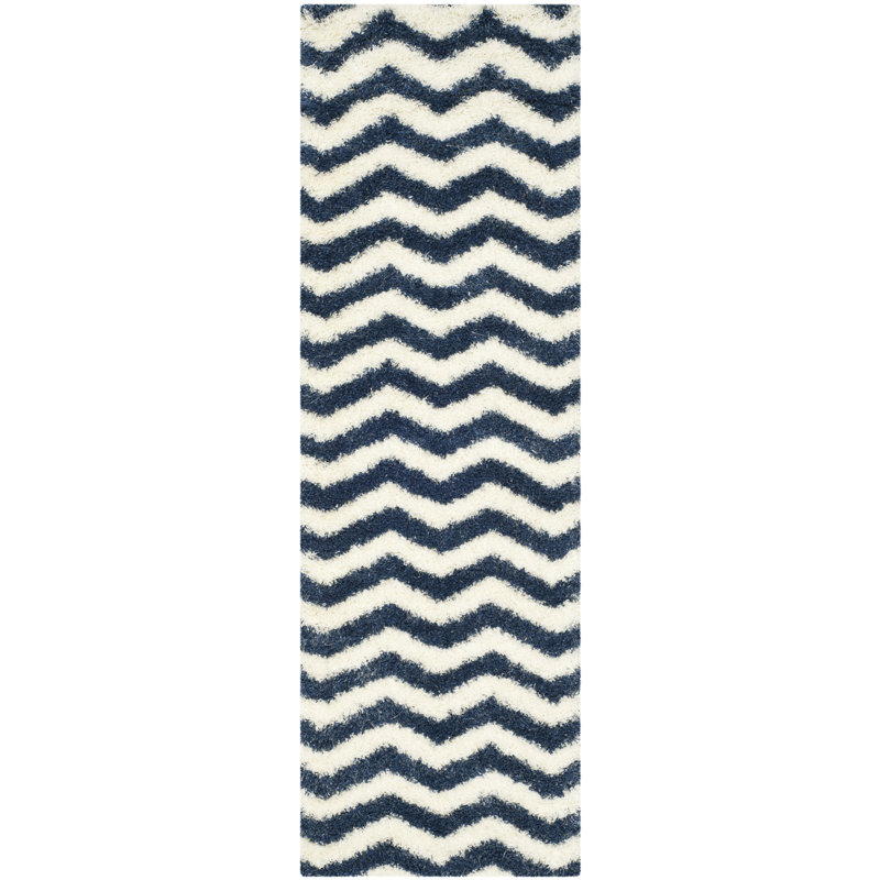 Tapis ivoire / bleu Amhold, Tapis de couloir 2 pi 3 po x 7 pi