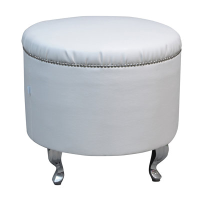 Baroque 45cm Wide Genuine Leather Round Solid Colour Ottoman