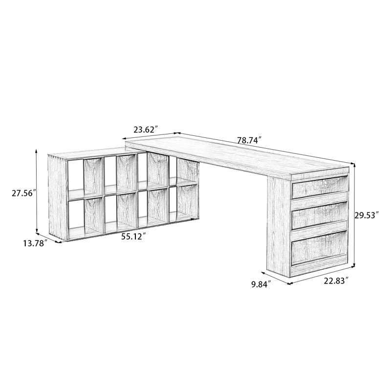 Bureau rectangulaire en bois massif brun noisette, H 29,53 po x l 78,74 po x P 55,12 po