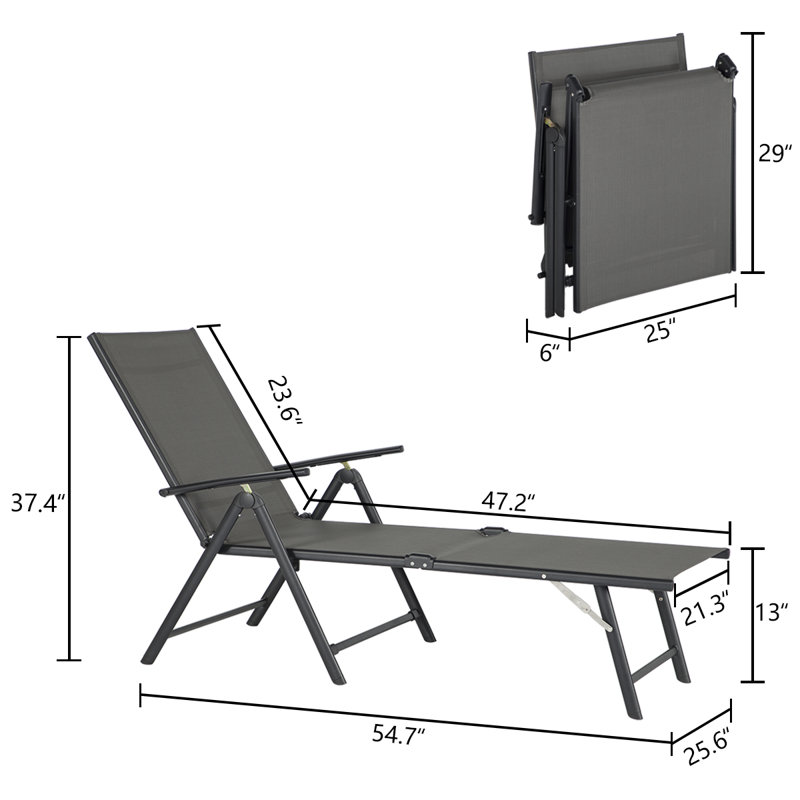Hildale Outdoor Metal Chaise Lounge, Gray