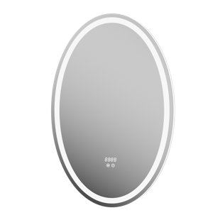 Oval Front & Back Lit LED Bathroom Mirror with Defogger, 3-Color Temperature, Stepless Dimming, Clock, Tempered Glass