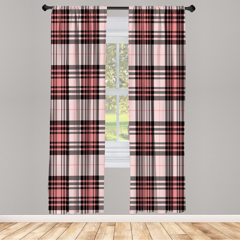  Checkered Curtains, Plaid Tartan English Tile, 56" W x 63" L, Dark Cocoa