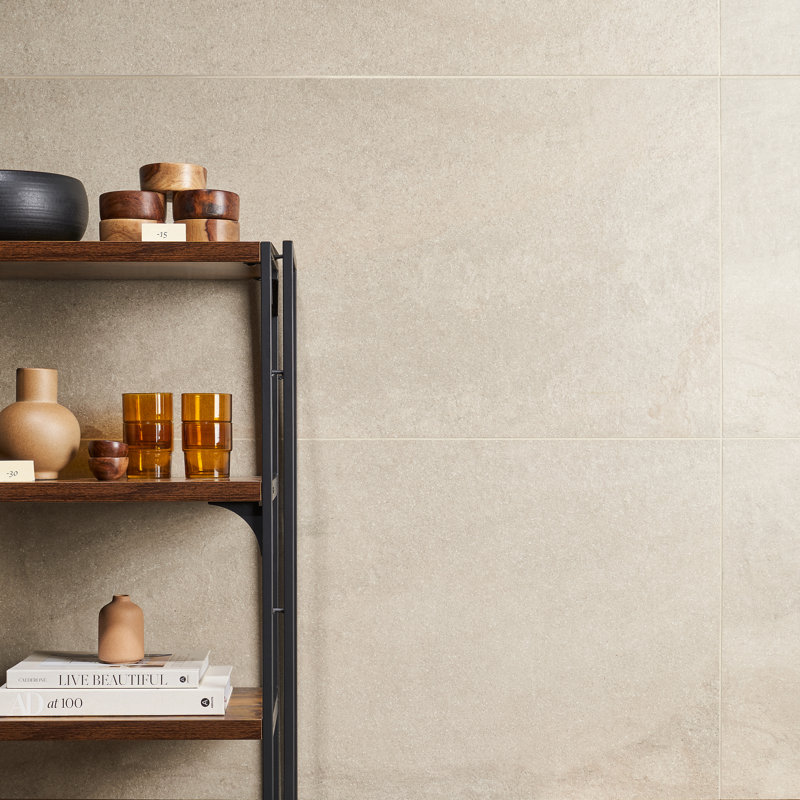 Mesa 23.62" x 47.24" Matte Limestone Look Porcelain Floor and Wall Tile (15.49 Sq. Ft./Case),  Beige