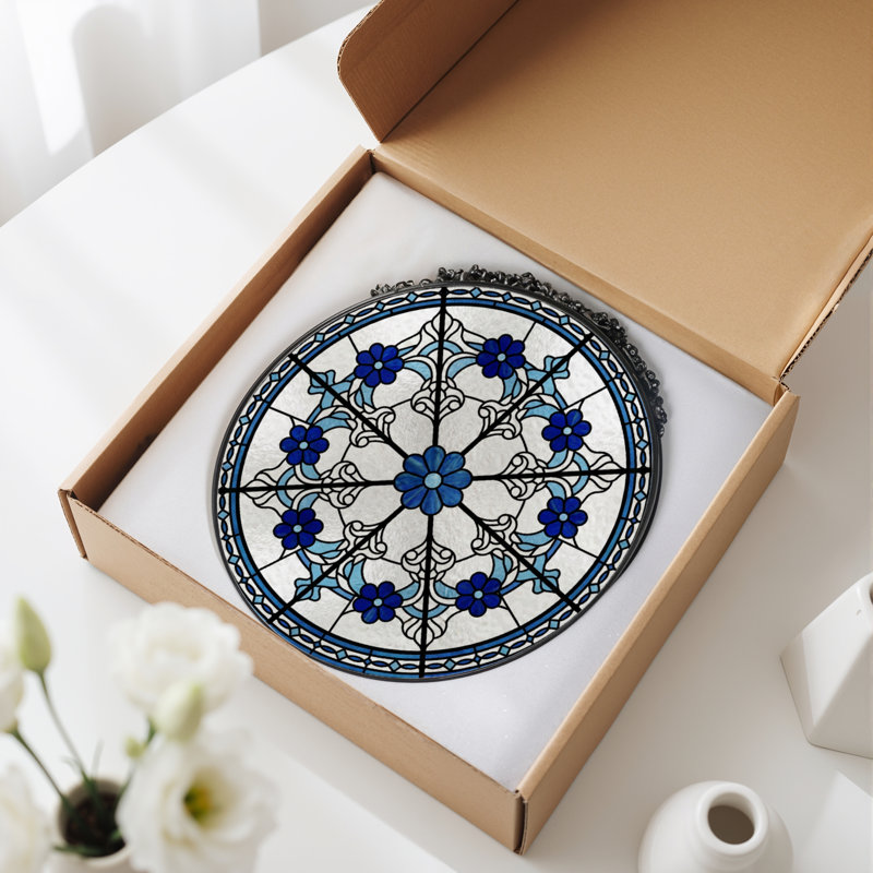 Vitrail de vitrail à motif floral H 7,8 po, H 7,8 po x l 7,8 po