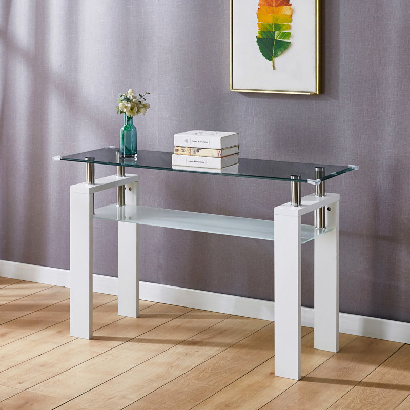 Console en panneau de fibres à densité moyenne, plateau en verre trempé, table de vestibule moderne