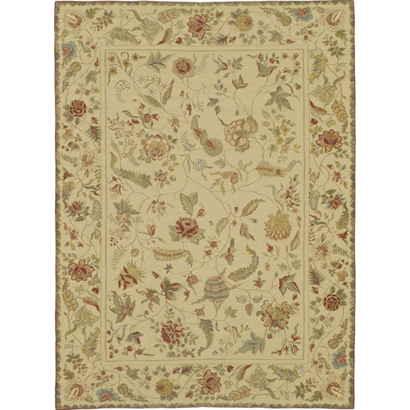 Tapis beige et beige noué à la main de haute qualité, Rectangle 13 pi 9 po x 19 pi 5 po