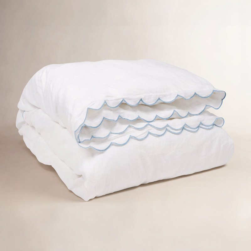 Couette en lin Kelly, Housse de couette pour grand lit, Blanc / bleu français