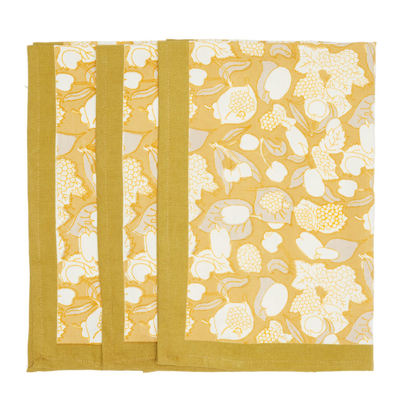 Forest Harvest Floral Tea Towel, Gray/Mustard