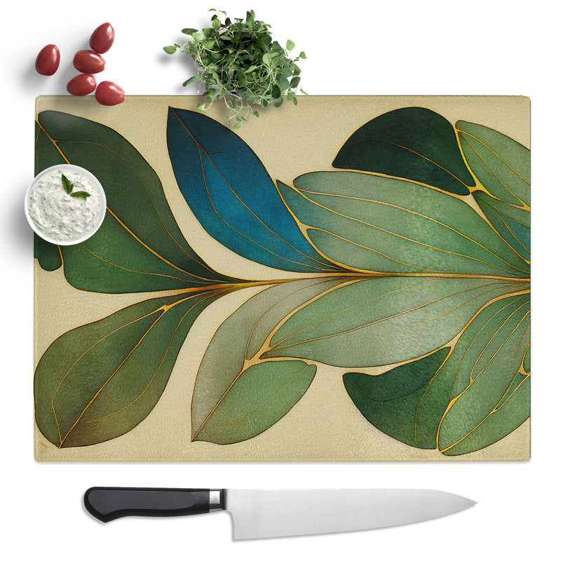 A Mysterious Leaves  Glass Chopping Board