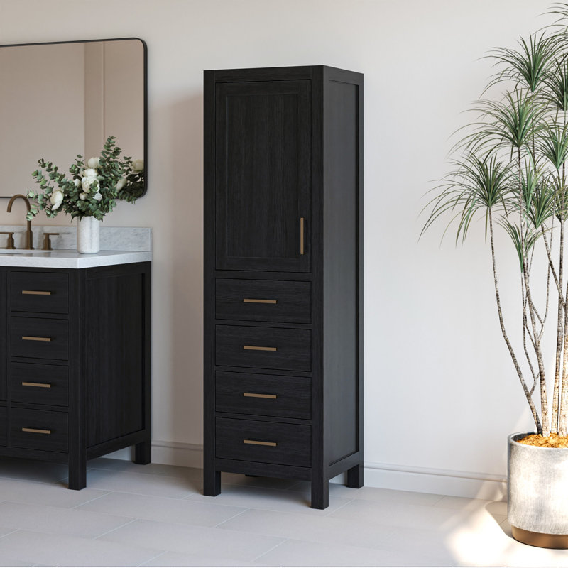 Armoire à linge en bois massif Amariani, Chêne noir