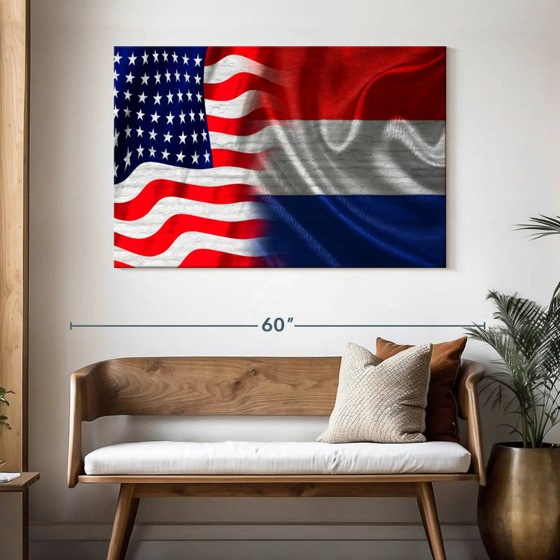 Borges, États-Unis et drapeaux néerlandais, H 32 po x l 48 po