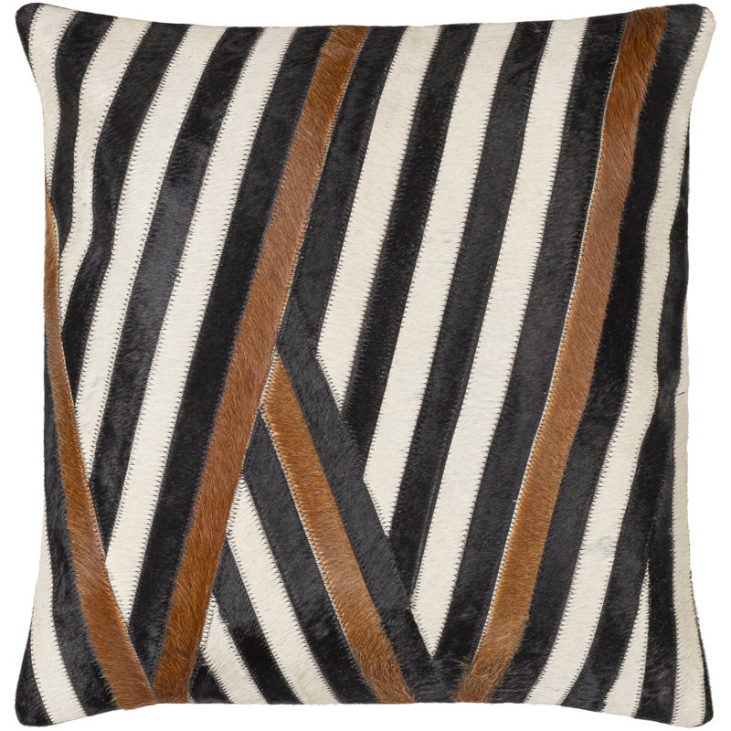 Nashville 20" Black and Brown Leather Striped Throw Pillow