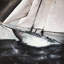 Toile encadrée «Coastal Brown Boat» - Bateau dans une tempête violente