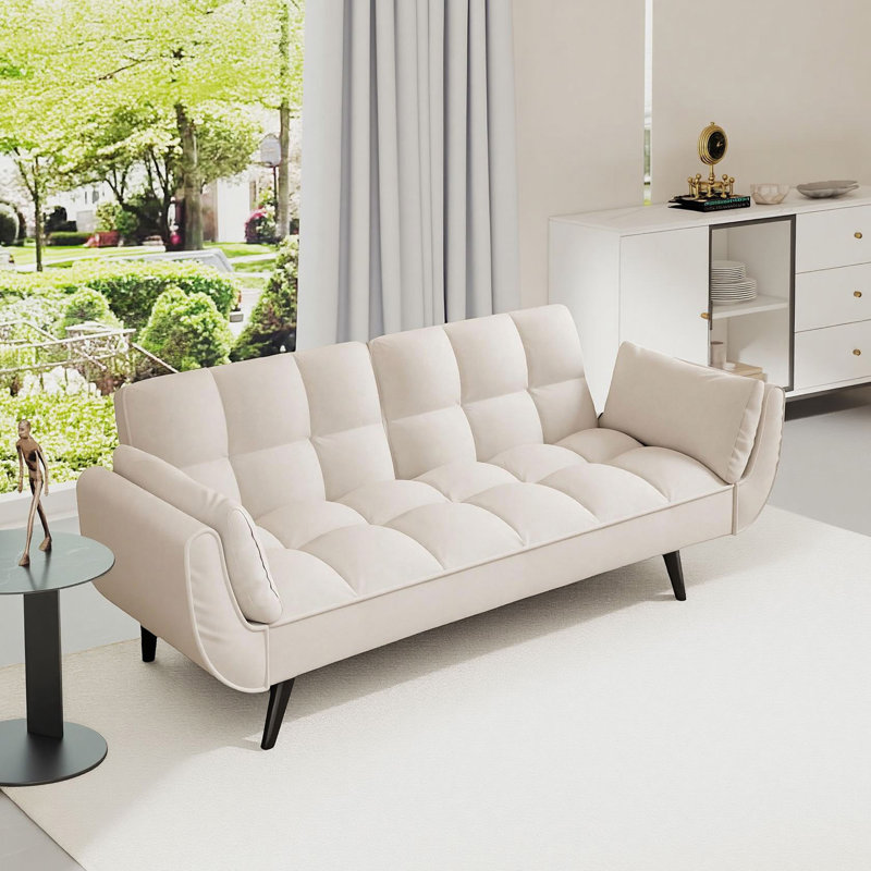 Accoudoirs évasés en velours 74 po Veleria, Velours beige