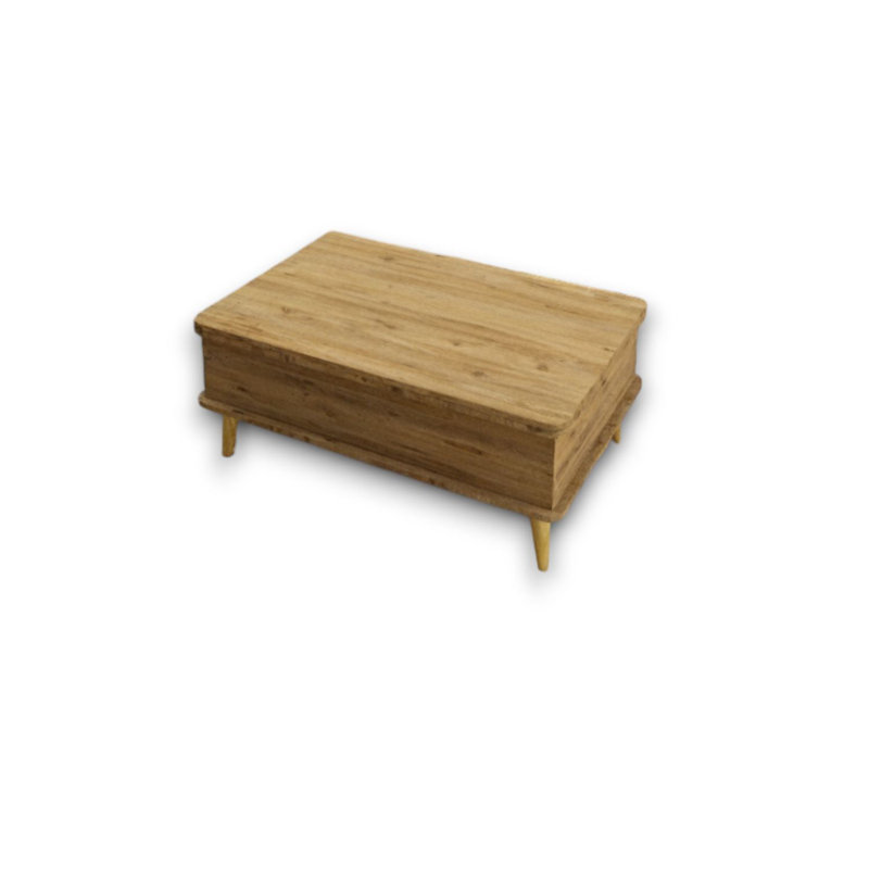Table basse à plateau relevable avec rangement, Pin