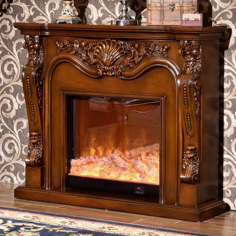 Solid Wood Electric Fireplace, Brown
