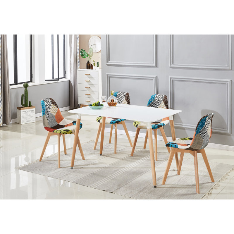 Theresa Patchwork Retro Dining Chairs - Fabric Upholstered Seat and Curved Back with Foam Padding and Solid Wooden Legs - Side Chair for Dining Room Kitchen Living Room