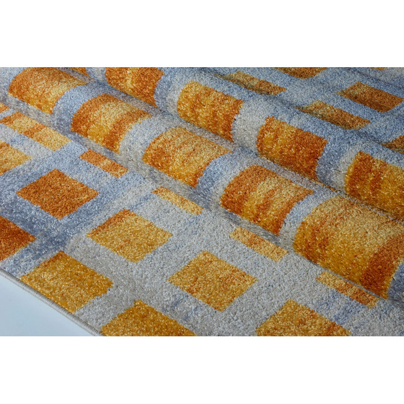 Tapis géométrique gris / orange Pinheiro, Rectangle 3 pi 9 po x 5 pi 5 po