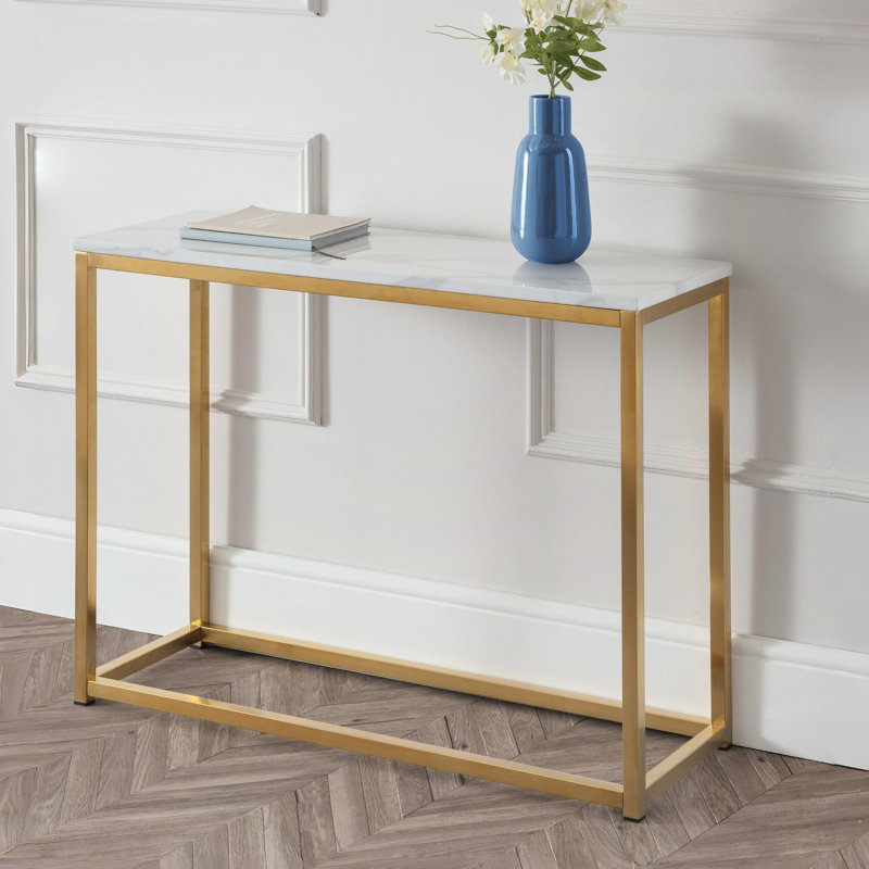 Eger 100cm Console Table, Gold, White Marble