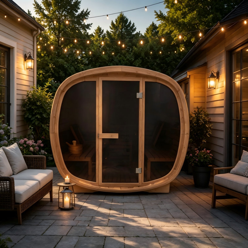 4-6 Person Outdoor Red Cedar Square Sauna With 6kw Heater And Tempered Tinted Glass Door