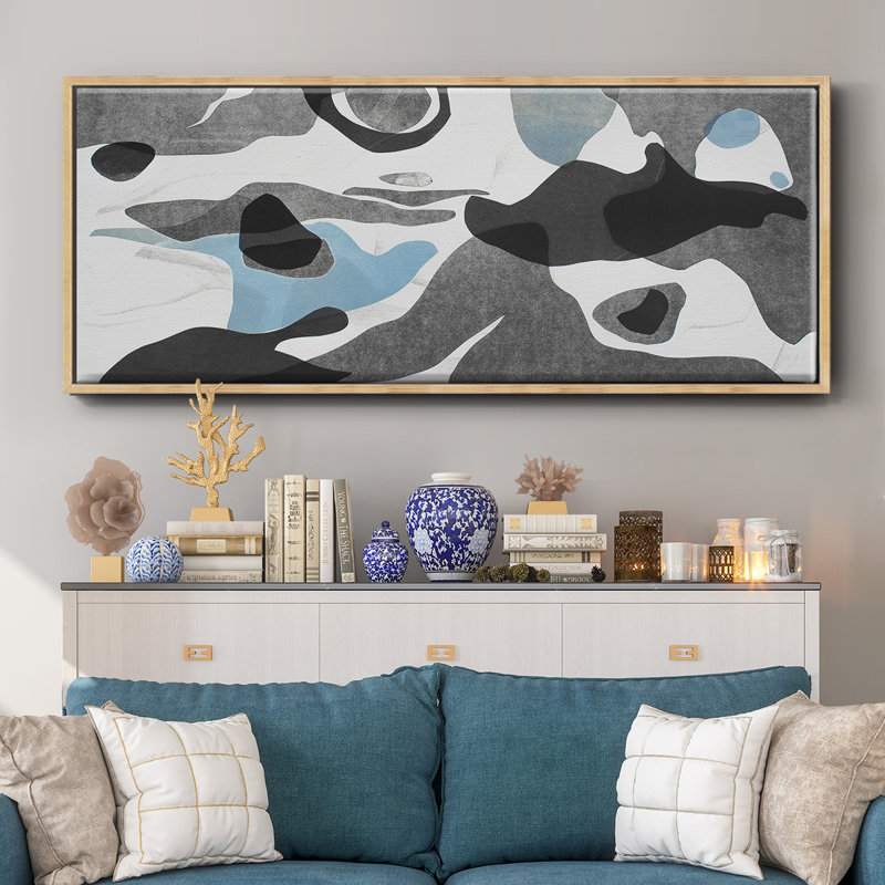 Rivers & Stones III- Framed Canvas, 20" H x 50" W