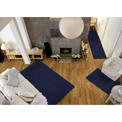 Ebern Designs Yenni 3 Piece Area Rug Set (5'x7', 3'x4', 24"x60") Navy