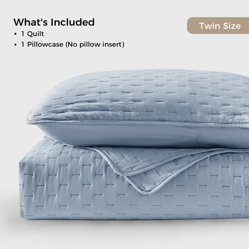 Polyester Quilt Set, Twin Quilt + 2 Pillowcases, Venetian Blue