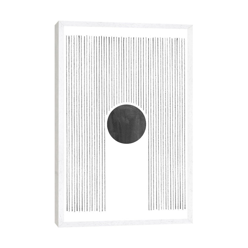 Lines And Black Sun - Print on Canvas, 66.04cm H x 45.72cm W x 3.81cm D, White Framed