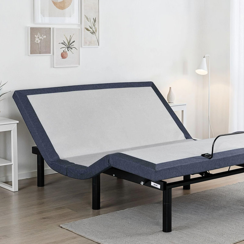 Base de lit réglable pour très grand lit, confort, réglages en douceur, touche plate, position mémoire, télécommande sans fil, capacité de 850 lb, pliage central, 3 hauteurs de pieds, ajustement de la tête et des pieds gris-bleu,
