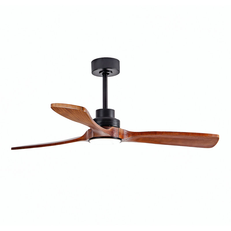 Ventilateur de plafond 52 po avec lumière, 3 pales en bois de noyer massif, télécommande, 3 ampoules à DEL à intensité variable, minuterie, moteur réversible à 6 vitesses pour le salon ou la terrasse