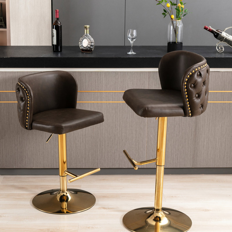 Chaises de bar pivotantes à hauteur de siège réglable - Pu moderne revêtu de tissu d'ameublement, de dossier, pour la maison et l'îlot de cuisine (brun, 2 brun, rembourré avec dossier, et de