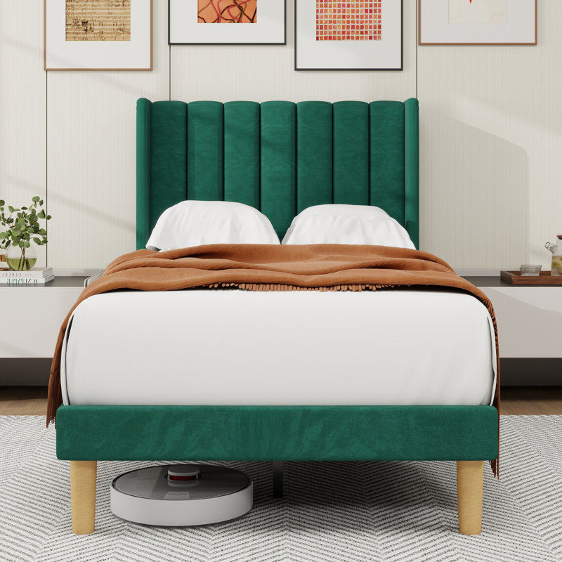 Sutter Upholstered Wingback Bed, Twin, Green