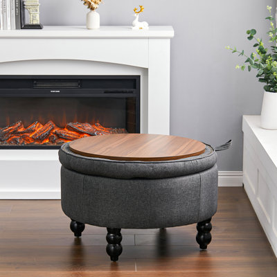 Acosta 70cm Wide Tufted Round Solid Colour Cocktail Ottoman with Storage