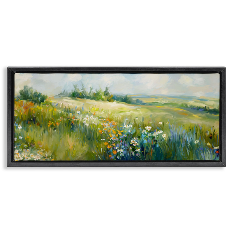 «Prairie Panorama Scene», art mural encadré par Ramona Murdock, H 11 po x l 25 po, Cadre flottant noir de jais