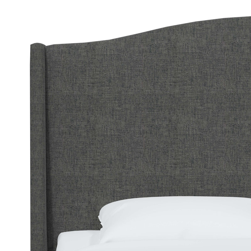 Lit plateforme tapissier Allis, Très grand californien, Lin gris anthracite texturé Zuma