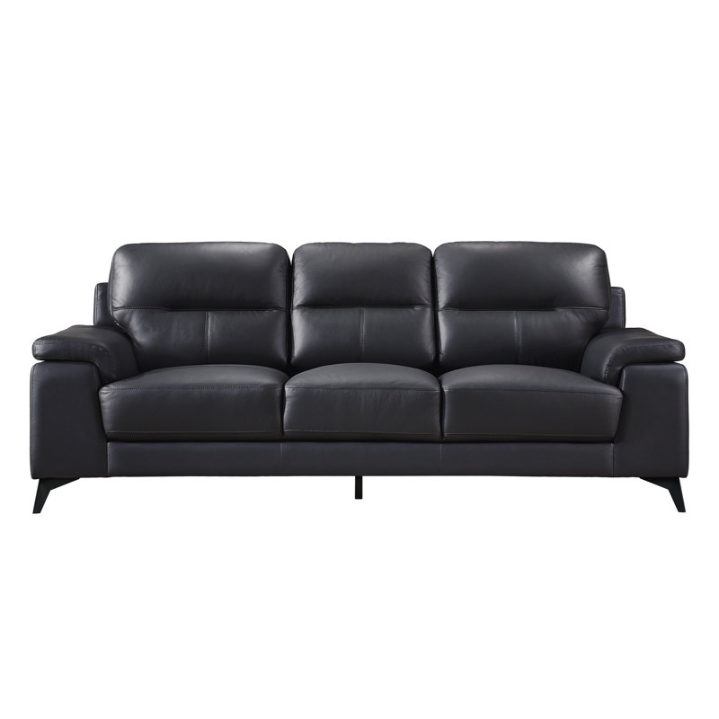 Canapé, similicuir noir et similicuir, 88.75" W