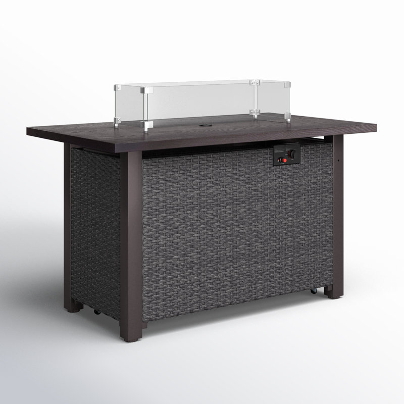 42" Gray and Dark Brown Faux Wood Grain Gas Fire Pit Table