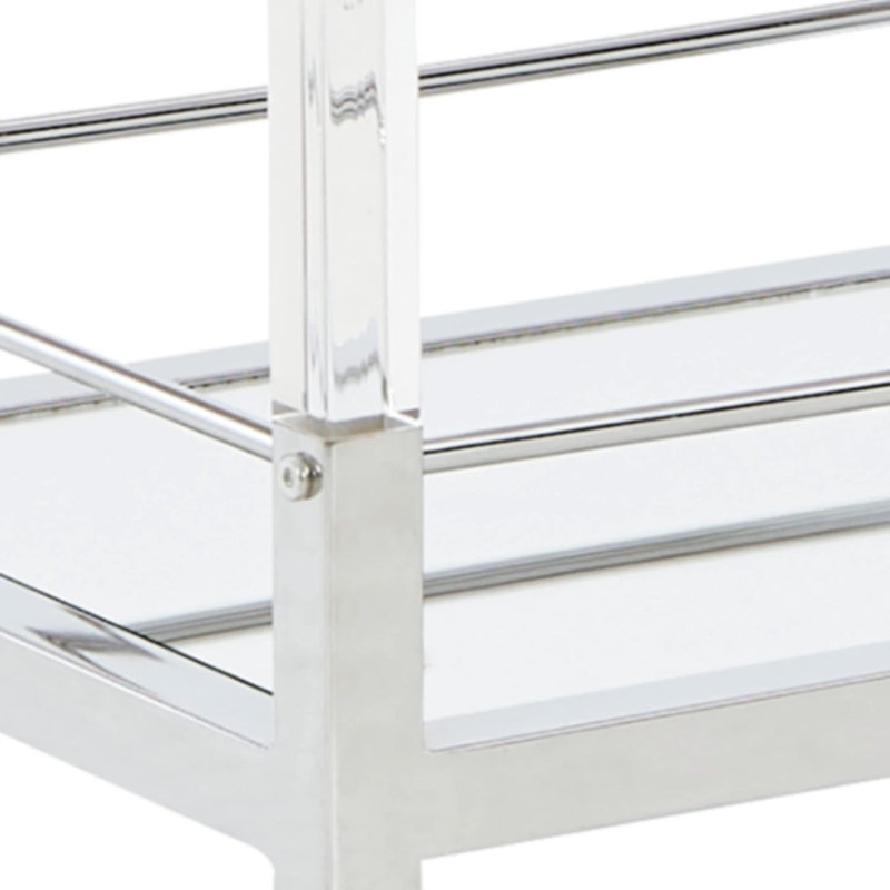 Modern Bar Cart With Mirrored Glass Shelves And Rolling Casters For Stylish Serving And Decor