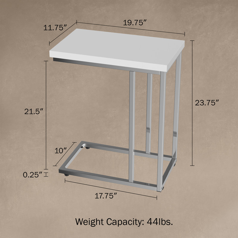 Brockett C-Shaped Sofa Side Table - Modern End Table, Laptop Tray, or Compact Bedside Nightstand, White