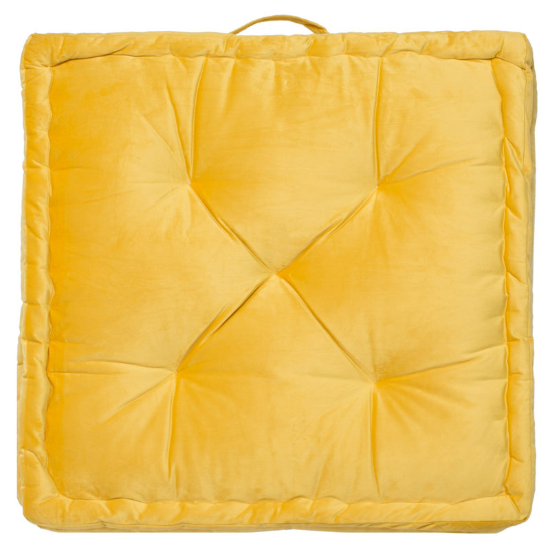 Yellow Tufted Square Floor Pillow with Polyfill