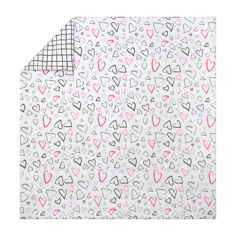 Roxy Hearts Reversible Pink/Black/White Comforter Set, Twin/Twin XL Comforter + 1 Standard Sham